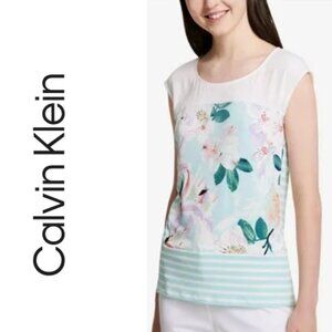 Calven Klein Mixed Print Shell Blouse